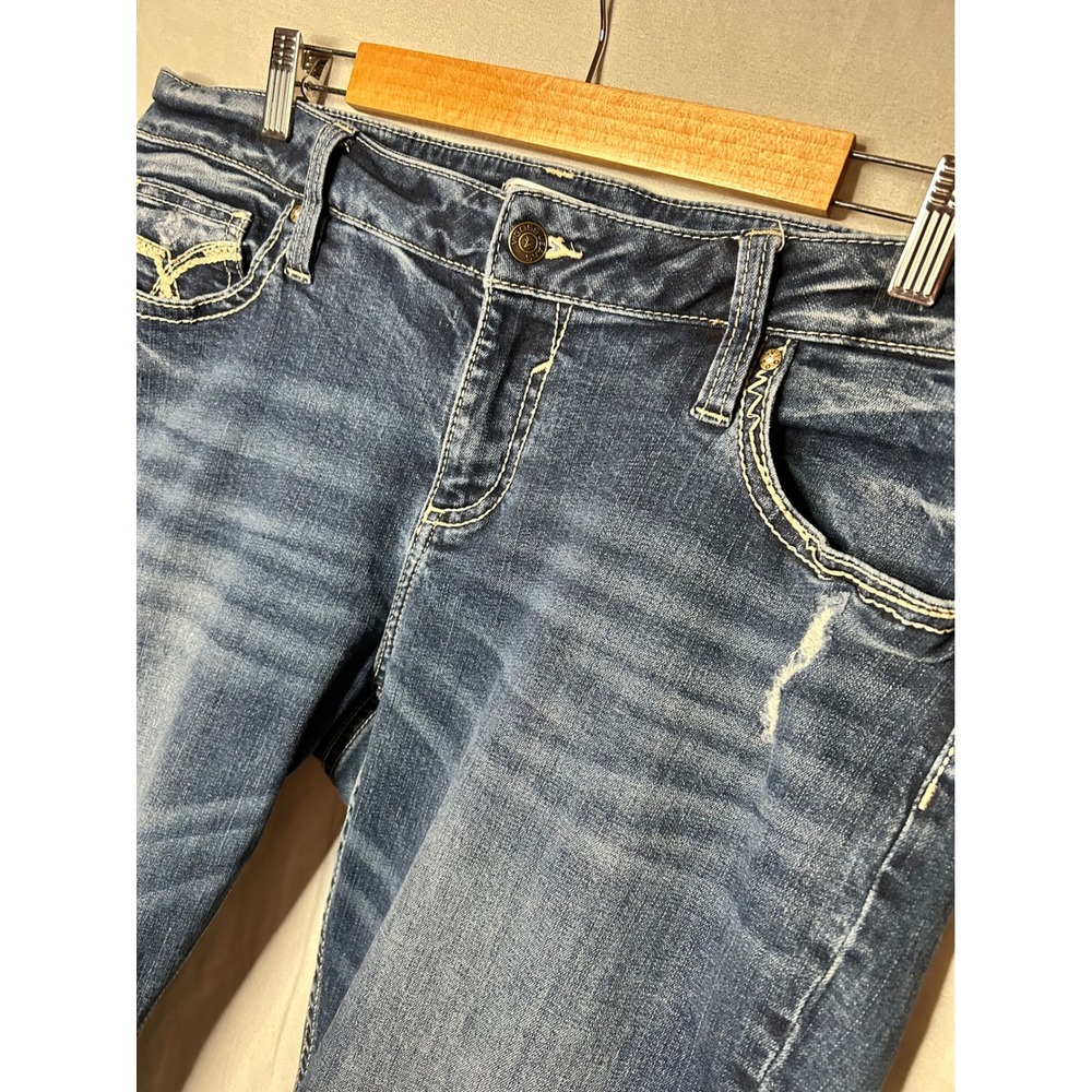 Vigoss Slim Bootcut Jeans Women 18 Blue Distressed Dark Wash Mid Rise Stretch